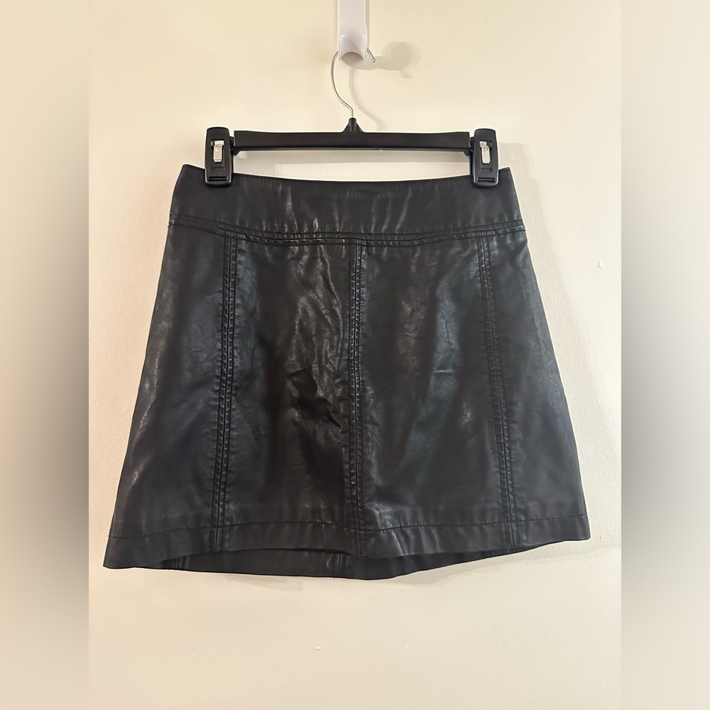 Free People Black Faux Leather Mini Skirt